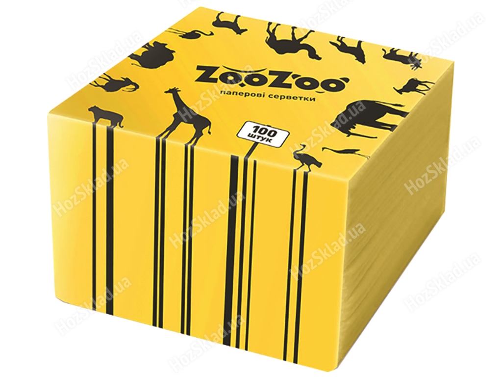 Салфетки бумажные ZooZoo столовые, однослойные 24х23см желтые (цена за упаковку 100шт)