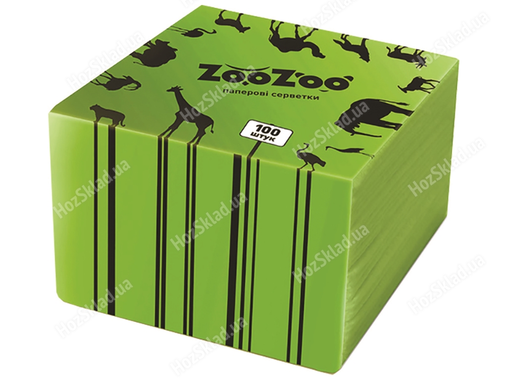 Салфетки бумажные ZooZoo столовые, однослойные 24х23см зеленые (цена за упаковку 100шт)