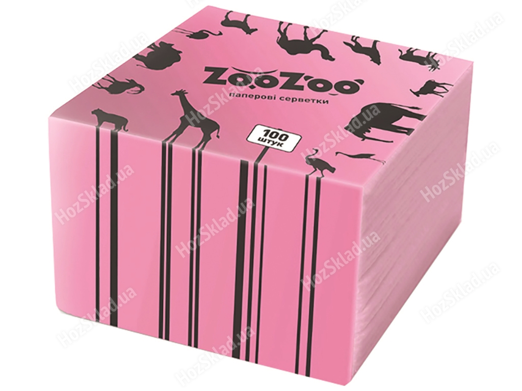 Серветки паперові ZooZoo столові, одношарові 24х23см рожеві (ціна за упаковку 100шт)