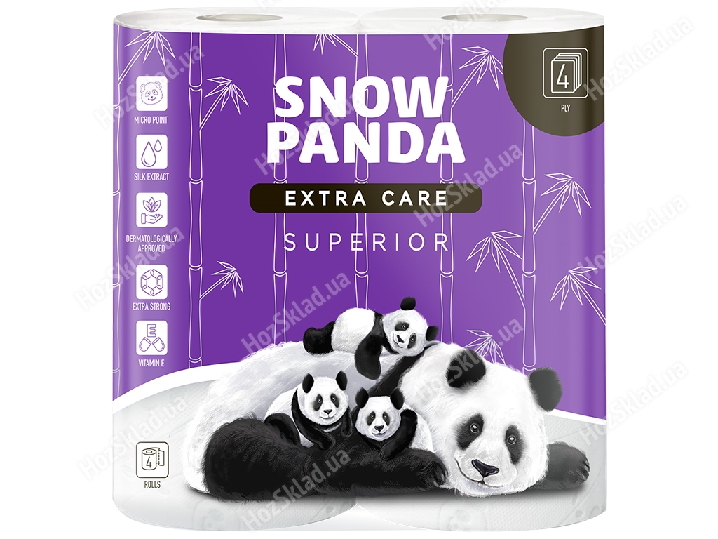 Папір туалетний Сніжна панда EXTRA CARE Superior чотиришарова (ціна за упаковку 4 рулони)