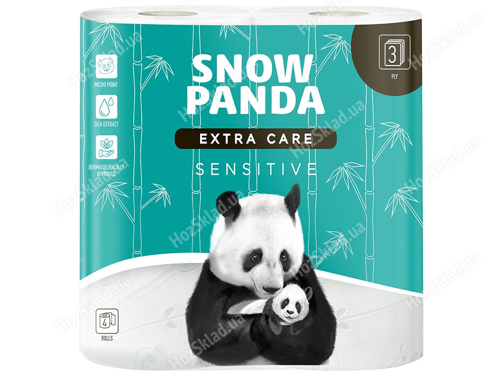 Папір туалетний Сніжна панда EXTRA CARE Sensitive тришаровий (ціна за упаковку 4 рулони)