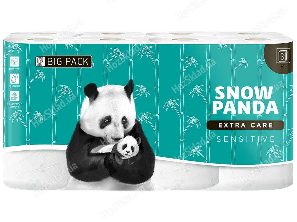 Папір туалетний Сніжна панда EXTRA CARE Sensitive тришаровий (ціна за упаковку 16 рулонів)