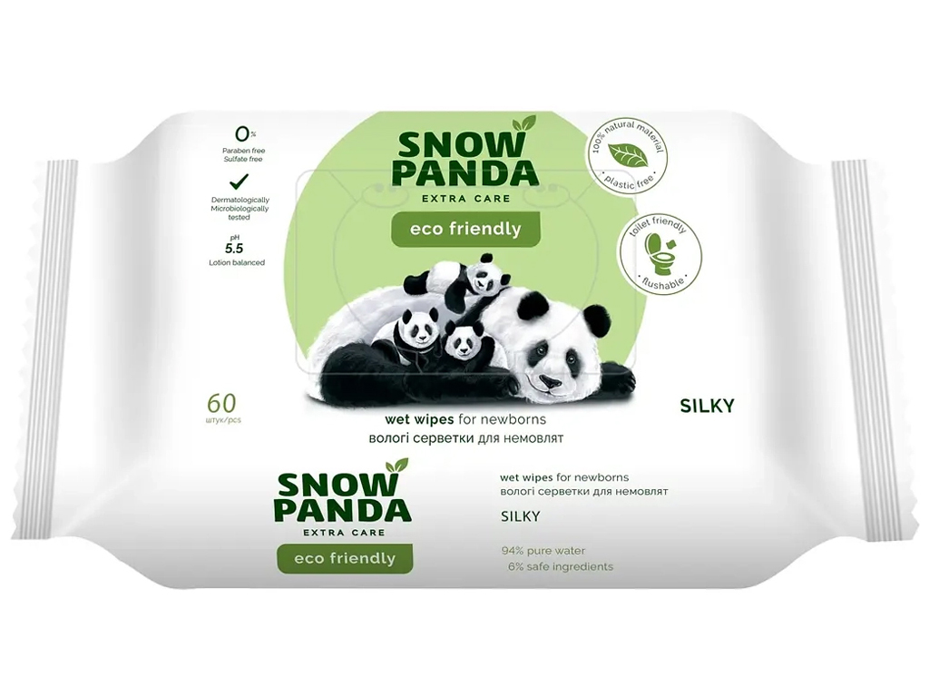 Салфетки влажные для младенцев Снежная Панда Extra Care Silky, 60шт