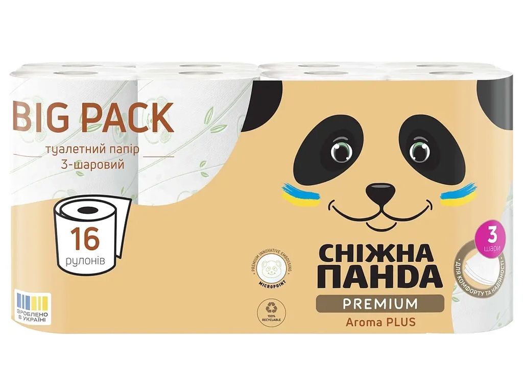 Туалетная бумага Снежная Панда Премиум Арома Плюс, 3 слоя (16 рулонов)