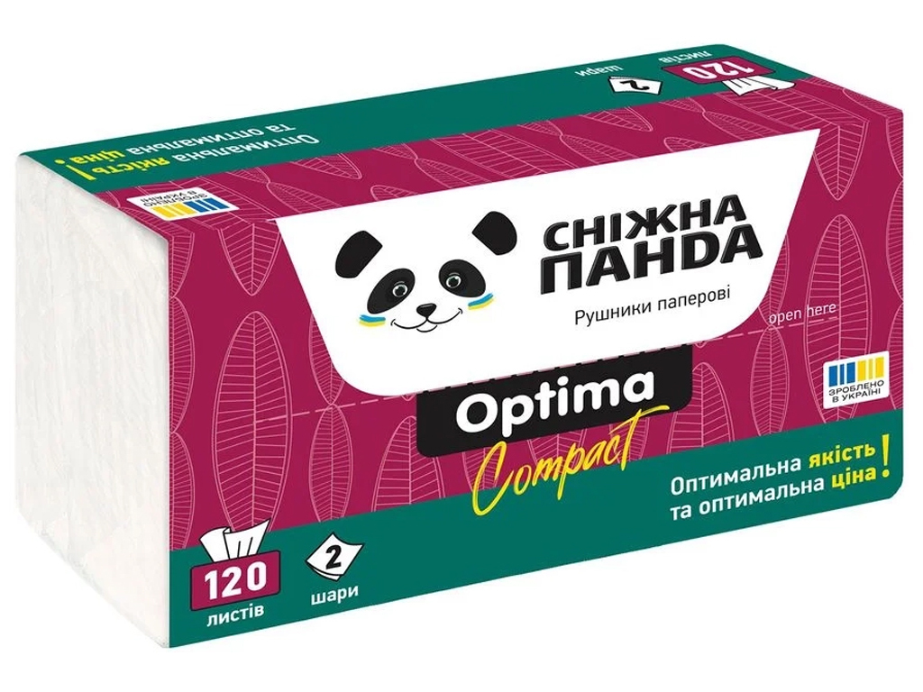 Полотенца бумажные листовые Снежная Панда Optima Compact, 2 слоя, 120 листов