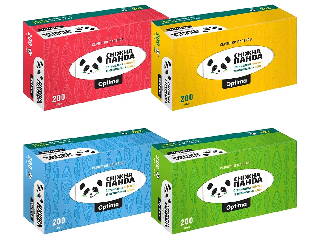 Серветки паперові Сніжна Панда Optima, 2 шари, 200шт
