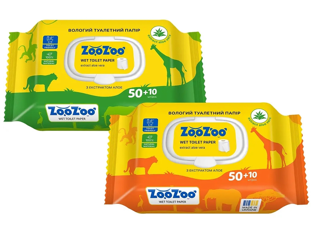 Влажная туалетная бумага ZooZoo с экстрактом алоэ, 60шт