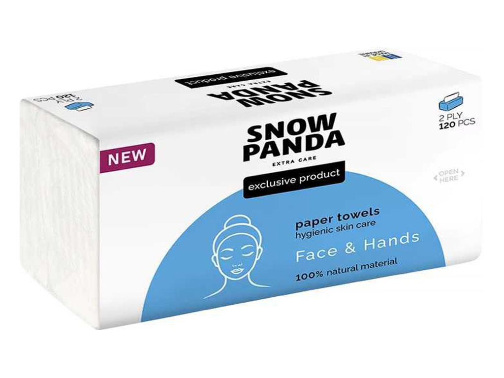 Полотенца бумажные листовые Снежная Панда Extra Care Face&Hands, 2 слоя, 120 листов