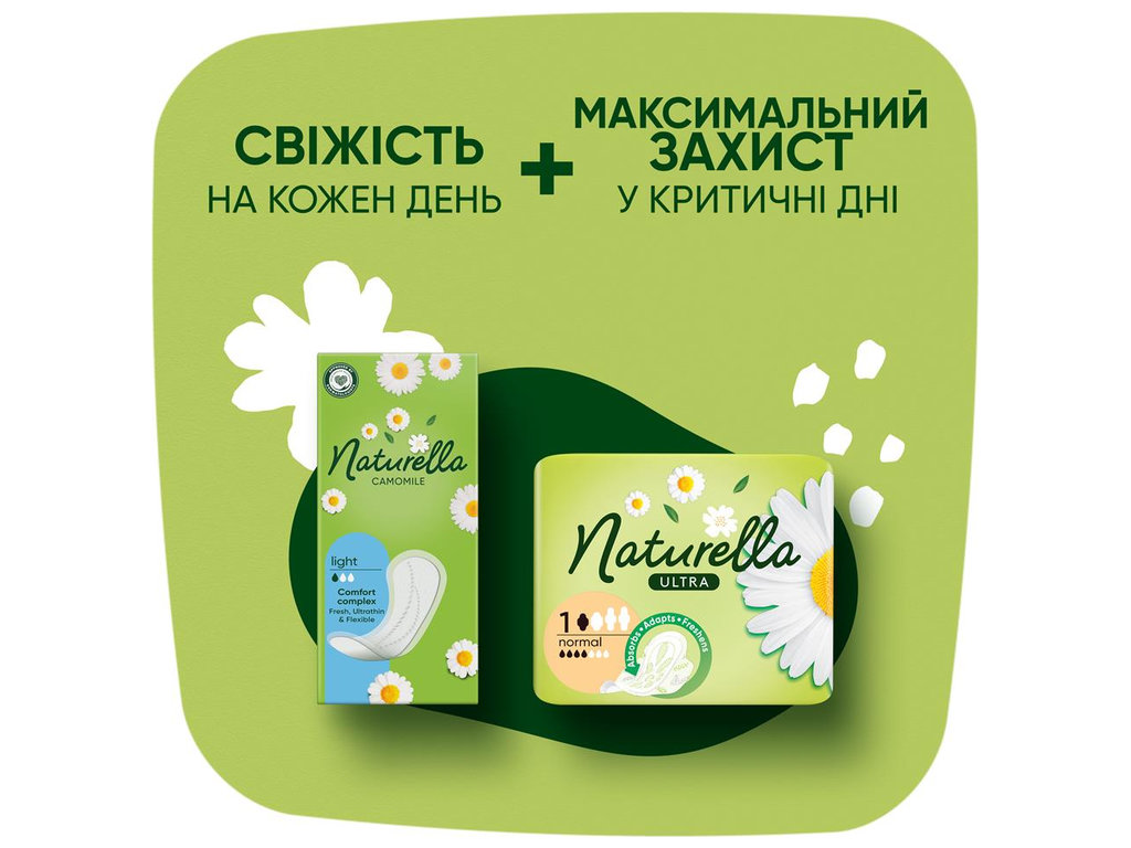 Прокладки гигиенические Naturella Camomile Normal, ежедневные, аромат ромашка, 2 капли, 20шт