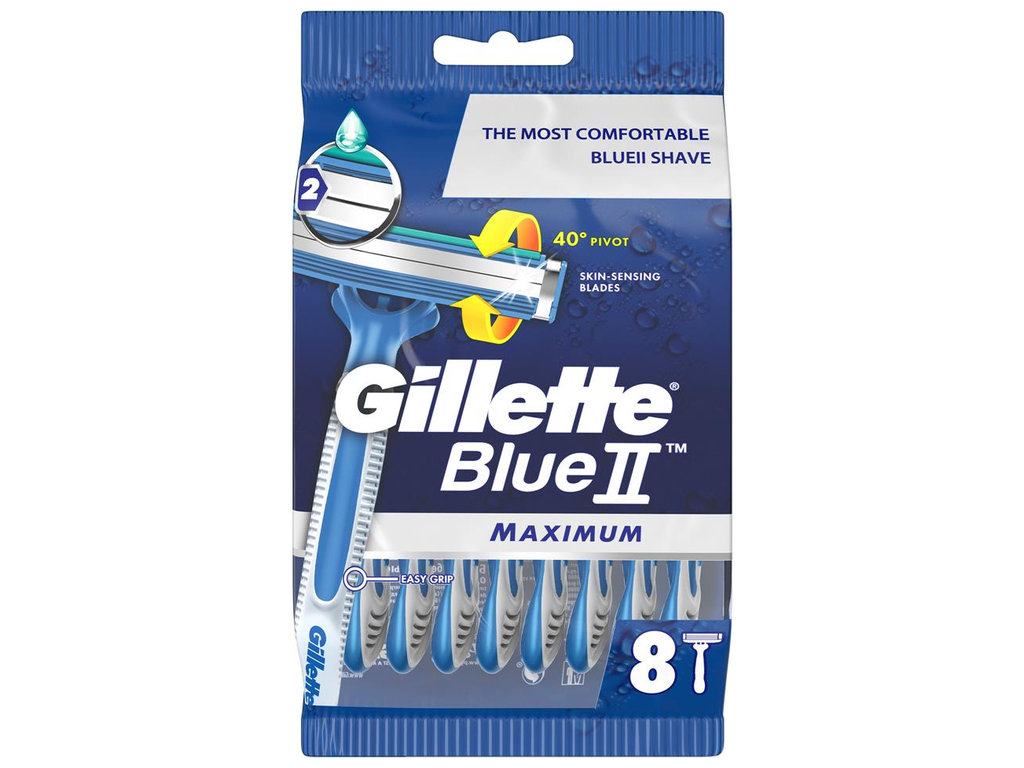 Станок для бритья Gillette Blue II Maximum, одноразовый, 2 лезвия, пластик, хром, 8шт