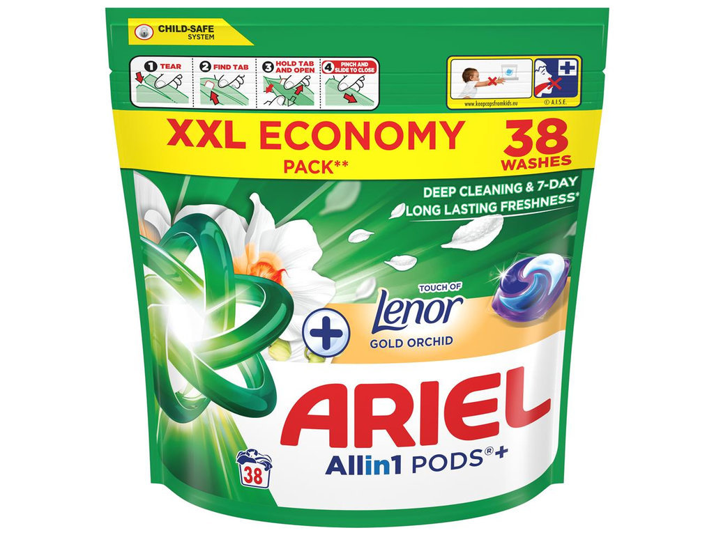Капсулы для стирки Ariel All in 1 PODS + Lenor Gold Orchid, 38шт