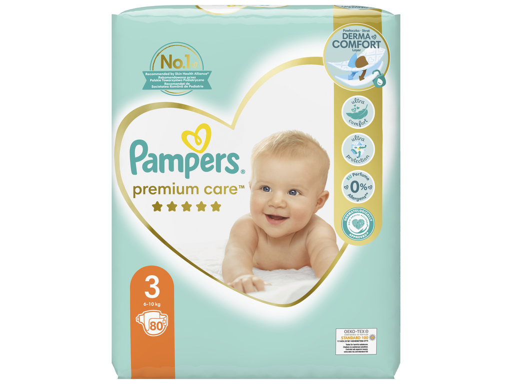 Подгузники одноразовые Pampers Premium Care, размер 3 Midi, 6–10кг, 80шт