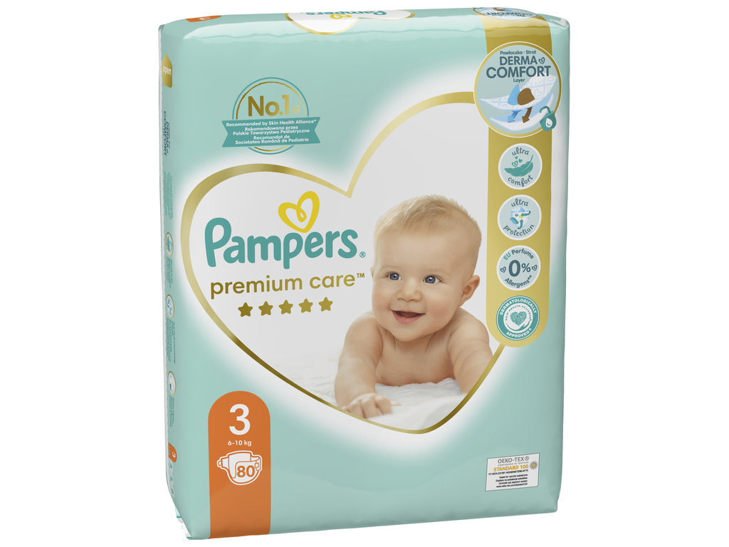 Подгузники одноразовые Pampers Premium Care, размер 3 Midi, 6–10кг, 80шт