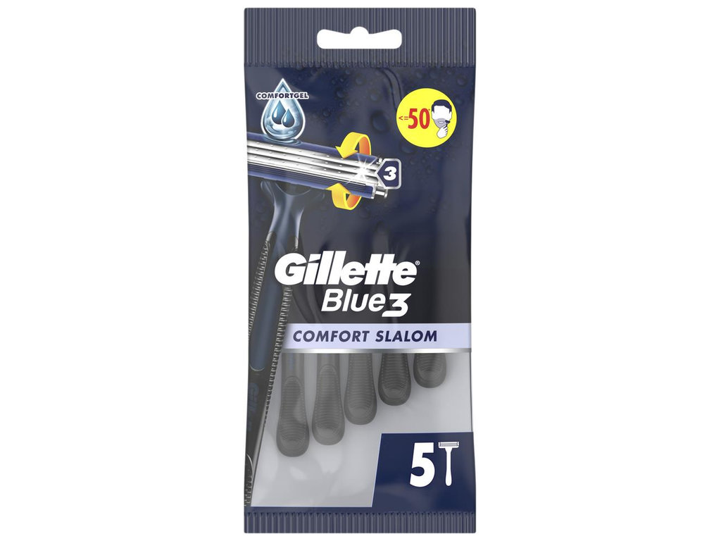 Станок для бритья Gillette Blue 3 Comfort Slalom, одноразовый, 3 лезвия, пластик, хром, 5шт
