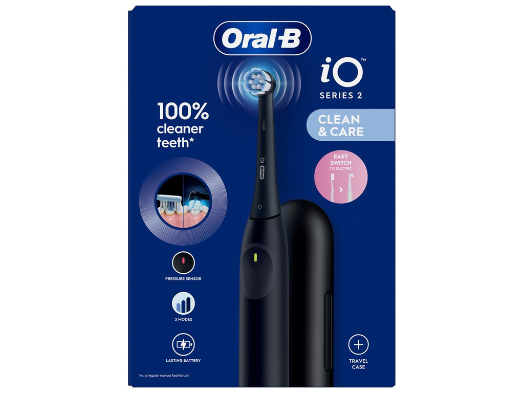 Зубна щітка електрична Oral-B iO 2, акумулятор, 3 режими, футляр, пластик, нейлон, колір чорний