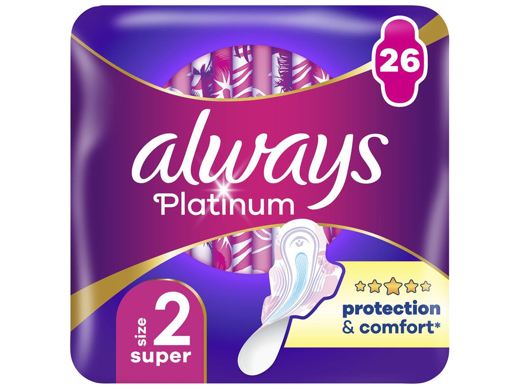 Прокладки Always Platinum Super Quatro с крылышками, 4 капли, 26шт