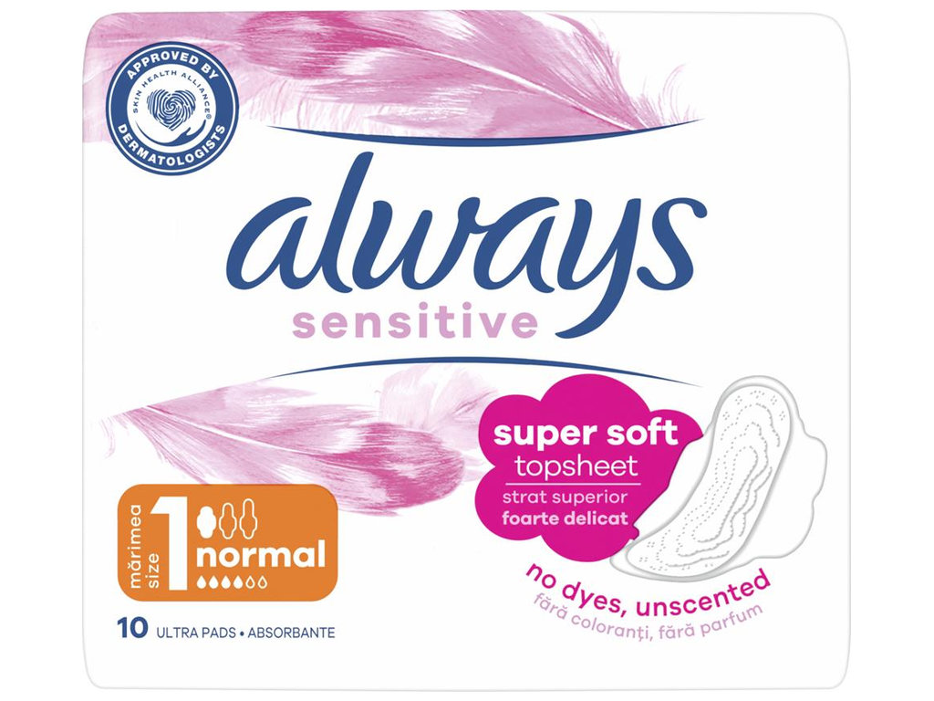Прокладки гигиенические Always Ultra Sensitive Normal, с крылышками, 4 капли, размер 1, 10шт