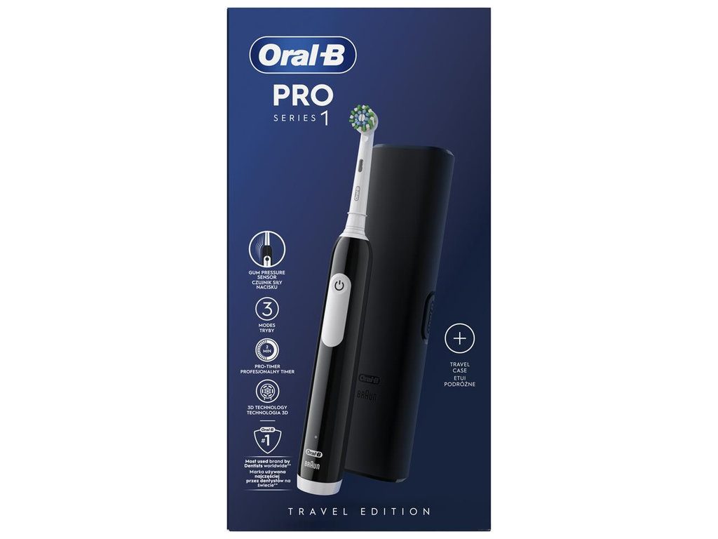 Зубная щетка электрическая Oral-B Pro Series 1, аккумулятор, 3 режима, футляр, пластик, цвет черный