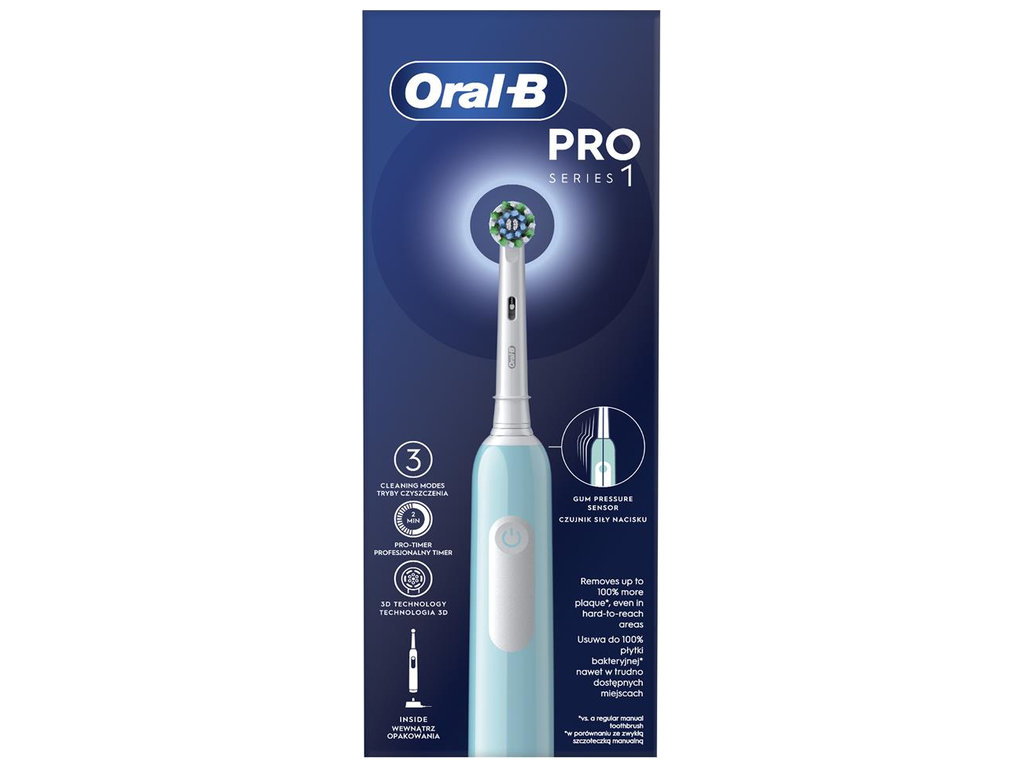 Зубная щетка электрическая Oral-B Pro Series 1, аккумулятор, 3 режима, пластик, нейлон, цвет голубой
