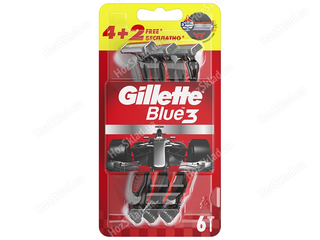 Бритви одноразові GILLETTE BLUE 3, 3 леза 4+2шт Red