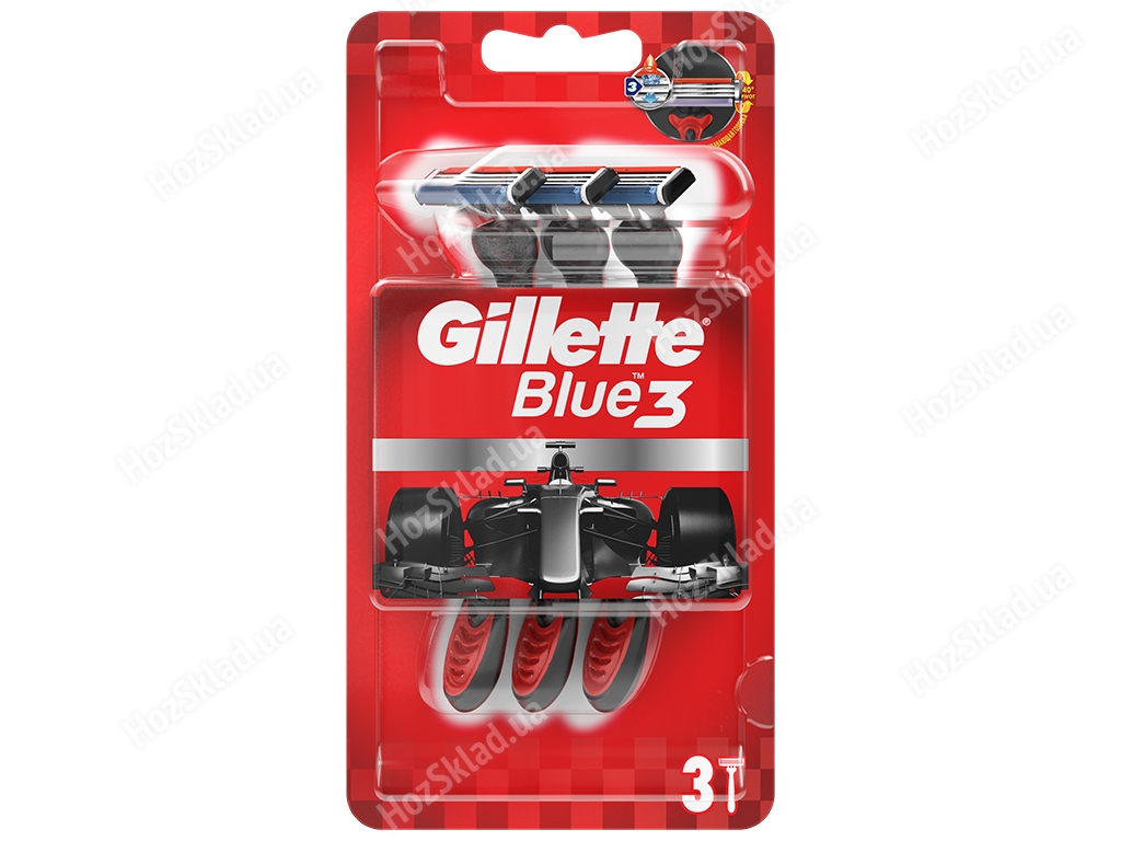 Бритви одноразові GILLETTE BLUE 3, 3 леза 3шт Red