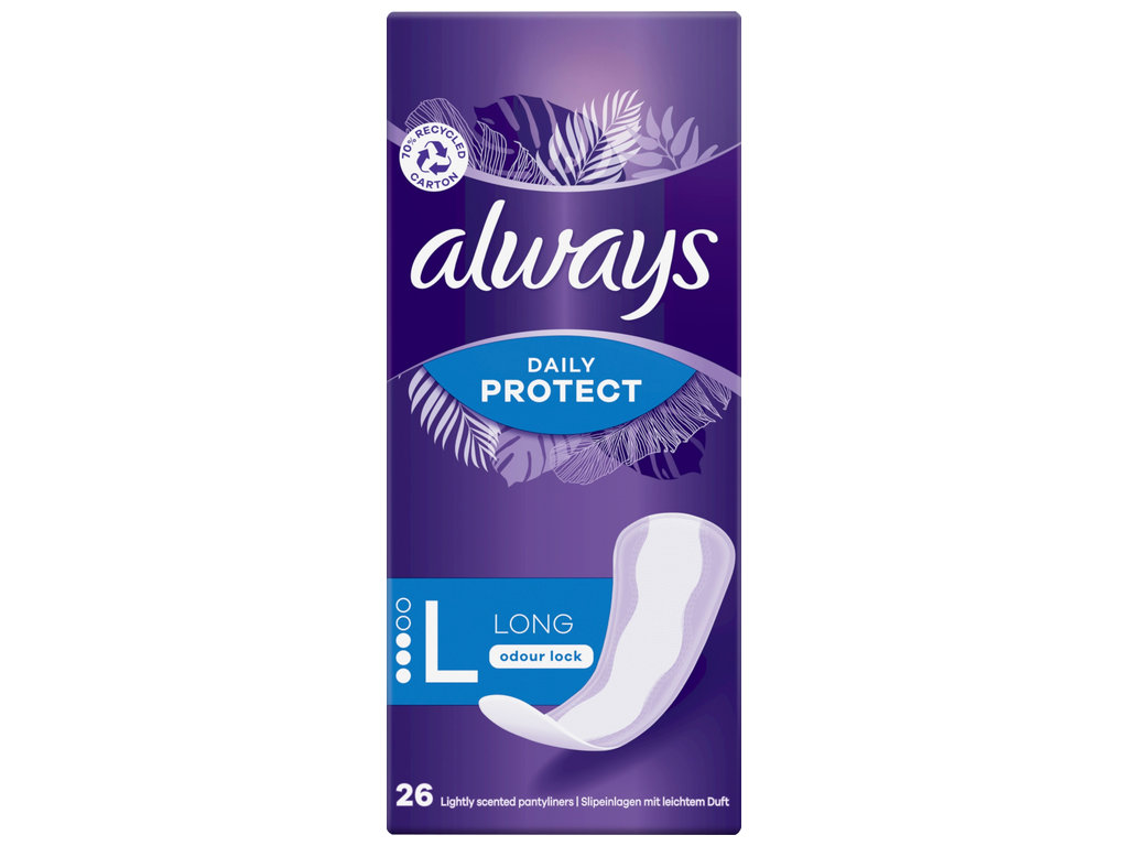 Прокладки ежедневные Always Daily Protect Long, гигиенические, удлиненные, 3 капли, 18x6x8см, 26шт