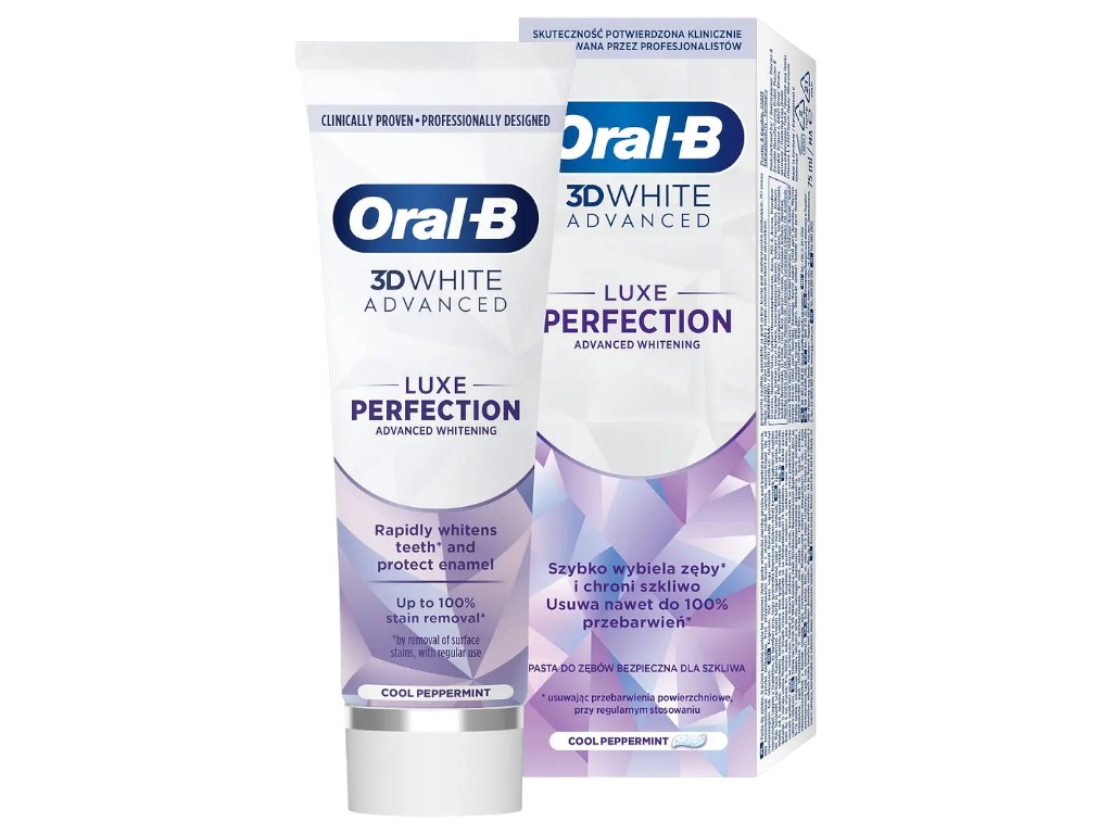 Паста зубная Oral-B 3D White Advanced Luxe Perfection Прохлада перечной мяты, отбеливание, 75мл