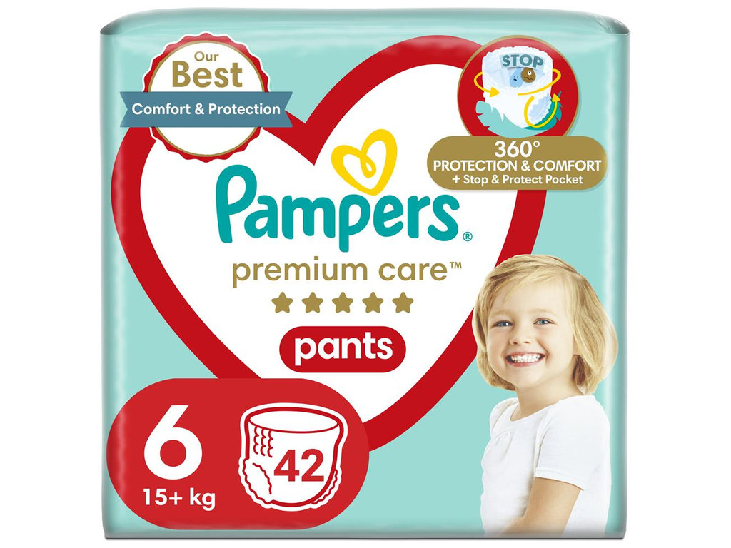 Подгузники-трусики Pampers Premium Care Pants, одноразовые, размер 6, 13-19кг, 42шт/уп