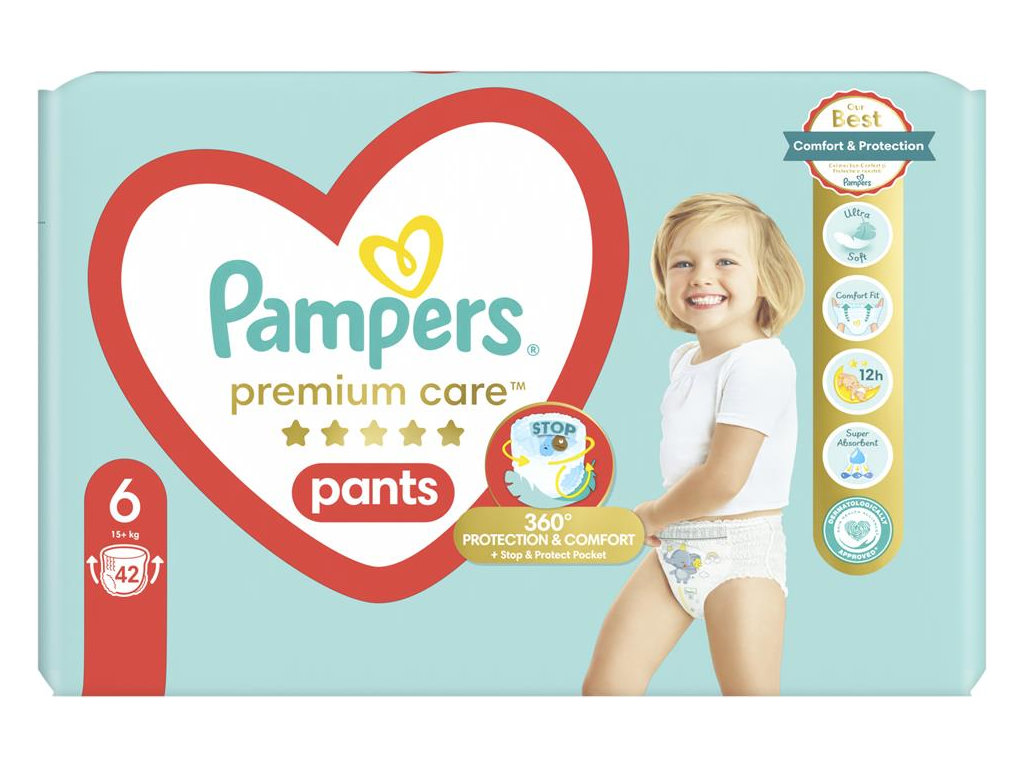 Подгузники-трусики Pampers Premium Care Pants, одноразовые, размер 6, 13-19кг, 42шт/уп