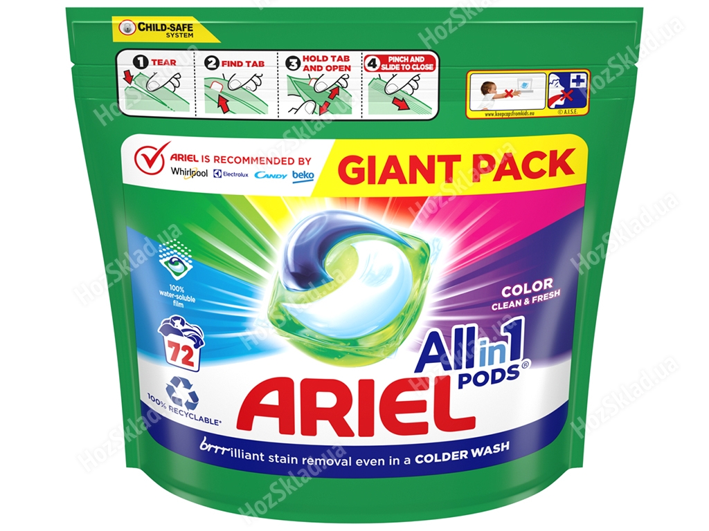 Капсули для прання Ariel Pods Все-в-1, Чистота та Свіжість Color, 72шт