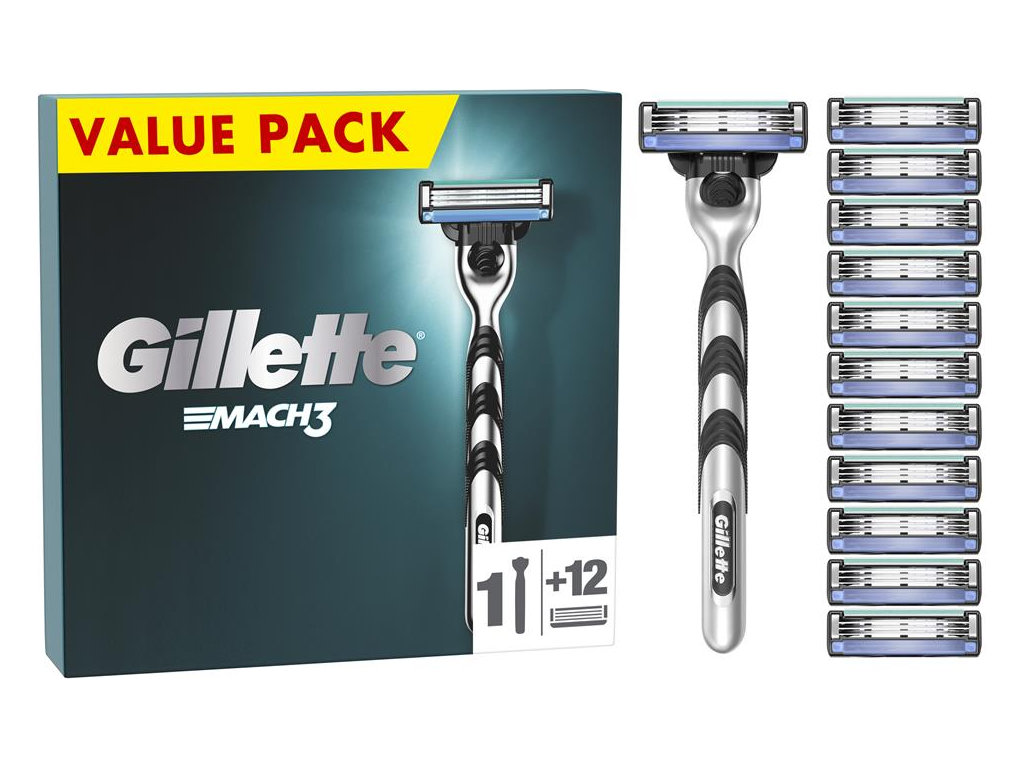 Станок для бритья Gillette Mach3, 12 сменных картриджей, металл, цвет серебристый