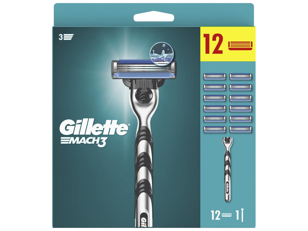 Станок для бритья Gillette Mach3, 12 сменных картриджей, металл, цвет серебристый