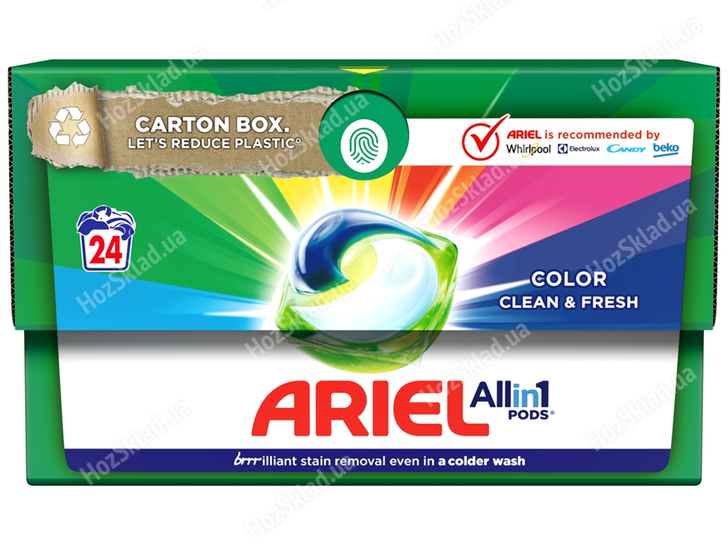 Капсули для прання Ariel Pods Все-в-1, Чистота та Свіжість, для кольорового прання, 24шт