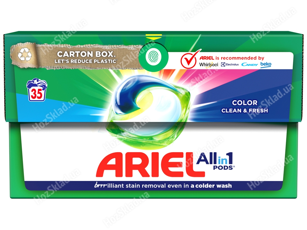 Капсули для прання Ariel Pods Все-в-1, Чистота та Свіжість, для кольорового прання, 35шт