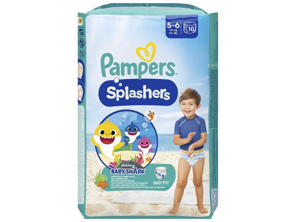 Трусики для плавания Pampers Splashers Baby Shark, не набирают воду, размер 5-6, 14кг+, 10шт