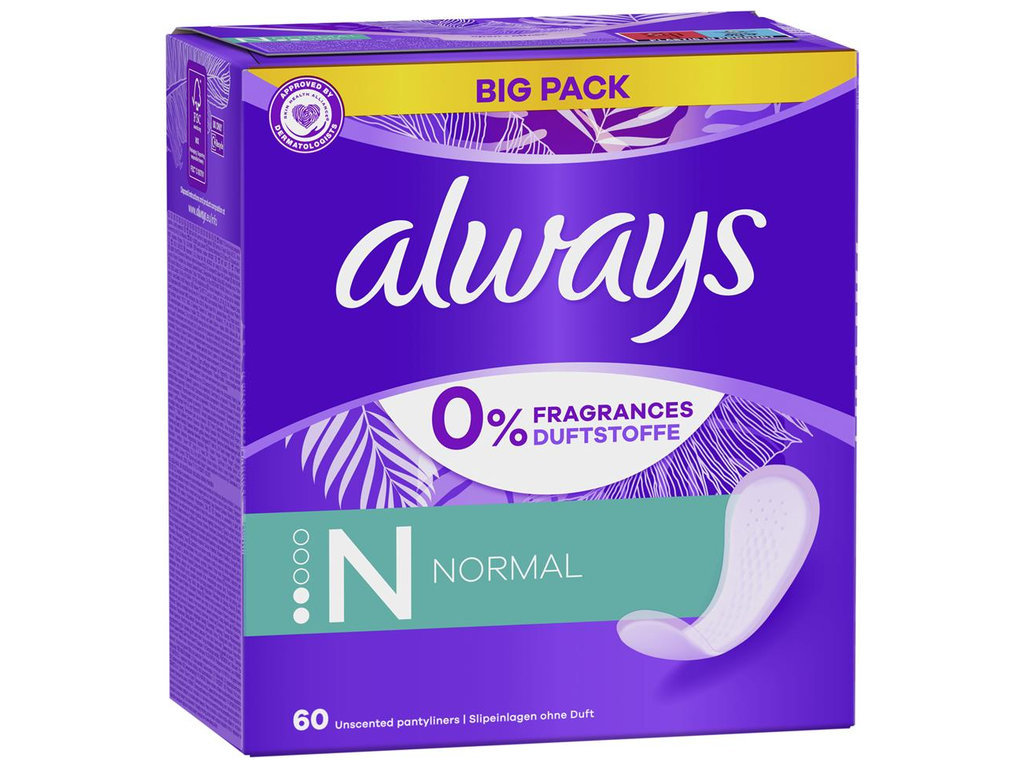 Прокладки Always Daily Fresh Normal Trio 0% , ежедневные, 60шт