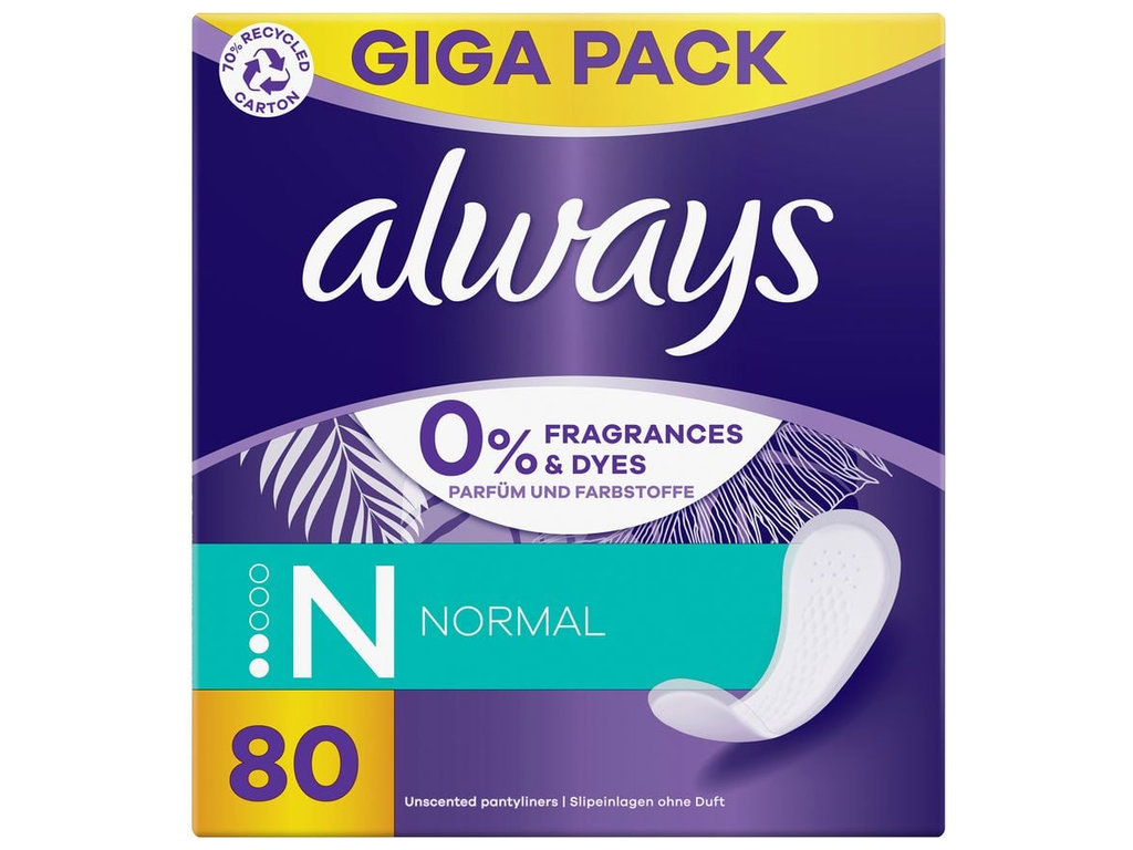 Прокладки щоденні Always Daily Fresh Normal, гігієнічні, без запаху, 2 краплі, 16x9x14см, 80шт