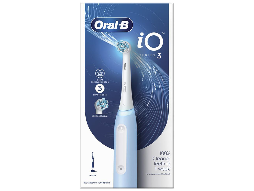 Зубна щітка електрична Oral-B iO 3, акумулятор, 3 режими, пластик, нейлон, колір блакитний