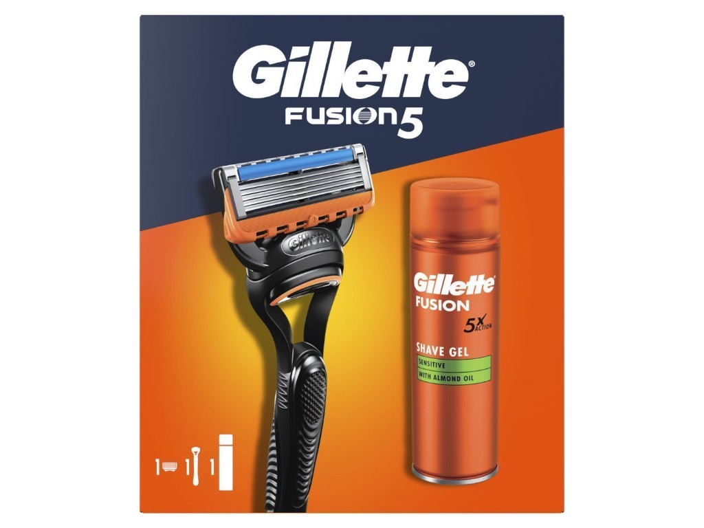 Набір для гоління Gillette Fusion5 з гелем для гоління 200 мл та одним змінним картриджем