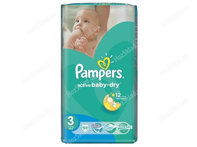 Подгузники Pampers Active Baby-Dry Midi (4-9 кг) 58шт