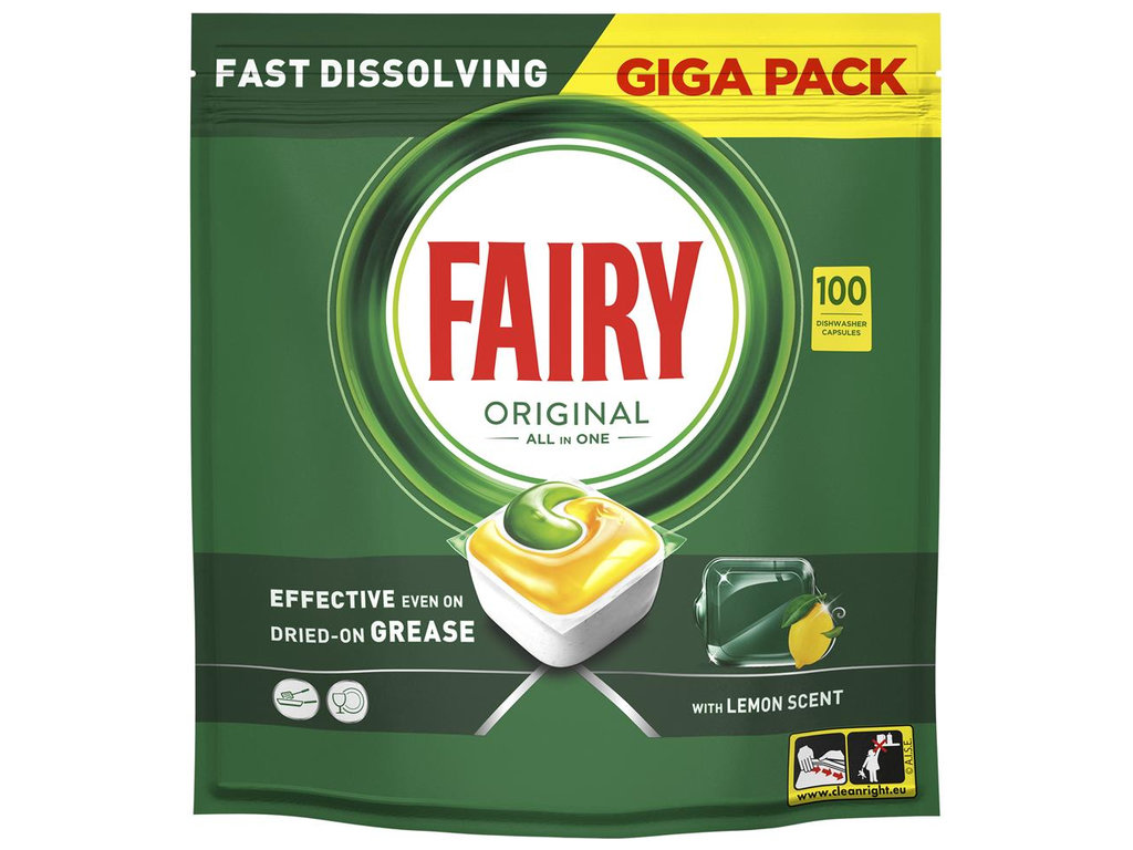 Капсулы для посудомоечных машин Fairy Original «Все в одном» с ароматом лимона, 100шт