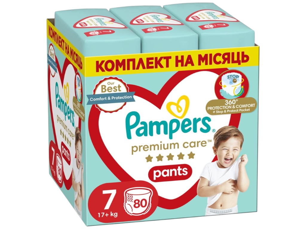 Подгузники-трусики Pampers Premium Care Pants, одноразовые, размер 7, 17кг+, 80шт/уп