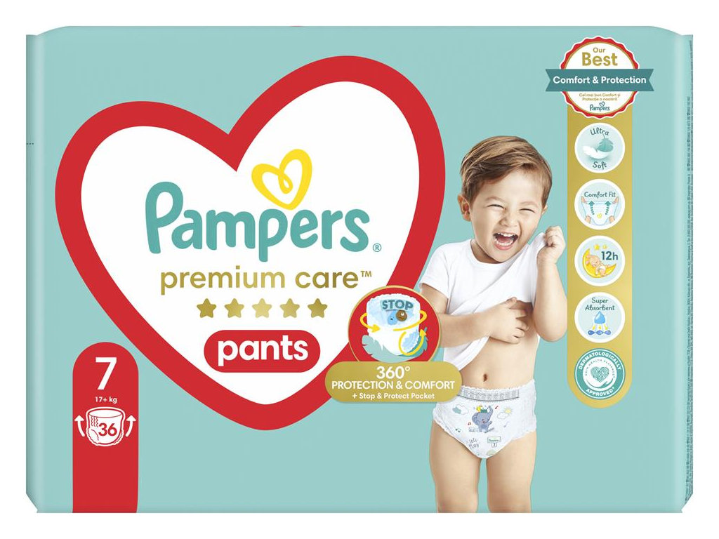 Подгузники-трусики Pampers Premium Care Pants, одноразовые, размер 7, 15кг+ , 36шт/уп