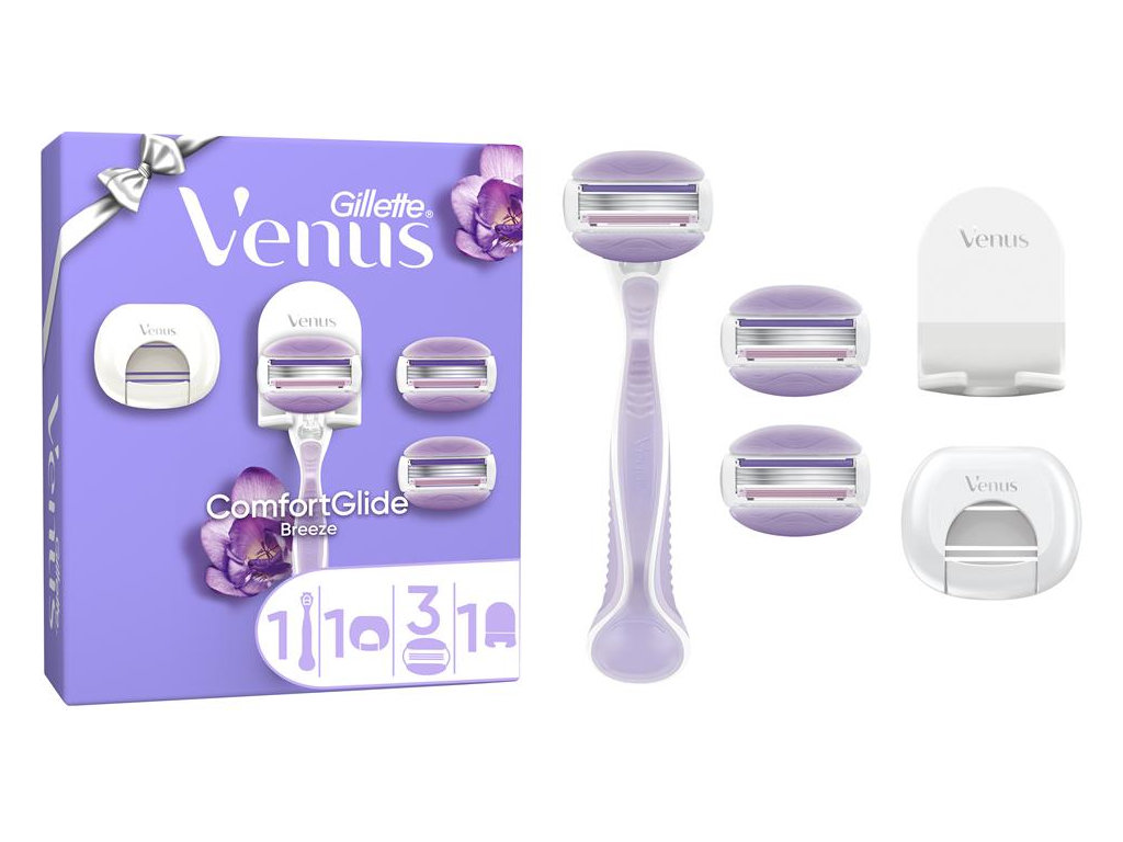 Набір подарунковий Gillette Venus ComfortGlide Breeze, бритва, 3 картриджі, футляр, колір бузковий