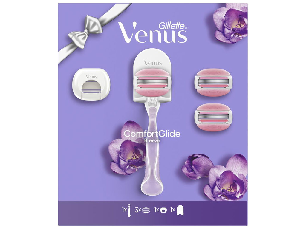 Набір подарунковий Gillette Venus ComfortGlide Breeze, бритва, 3 картриджі, футляр, колір бузковий