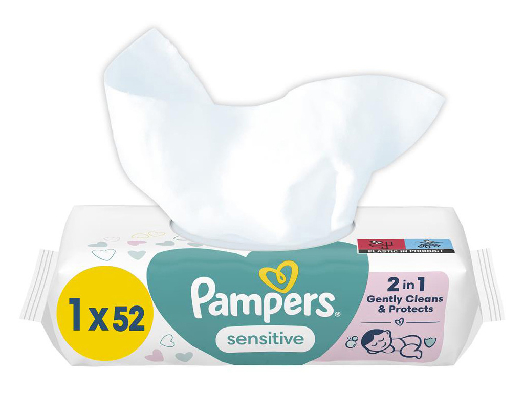 Детские влажные салфетки Pampers Sensitive, 52шт