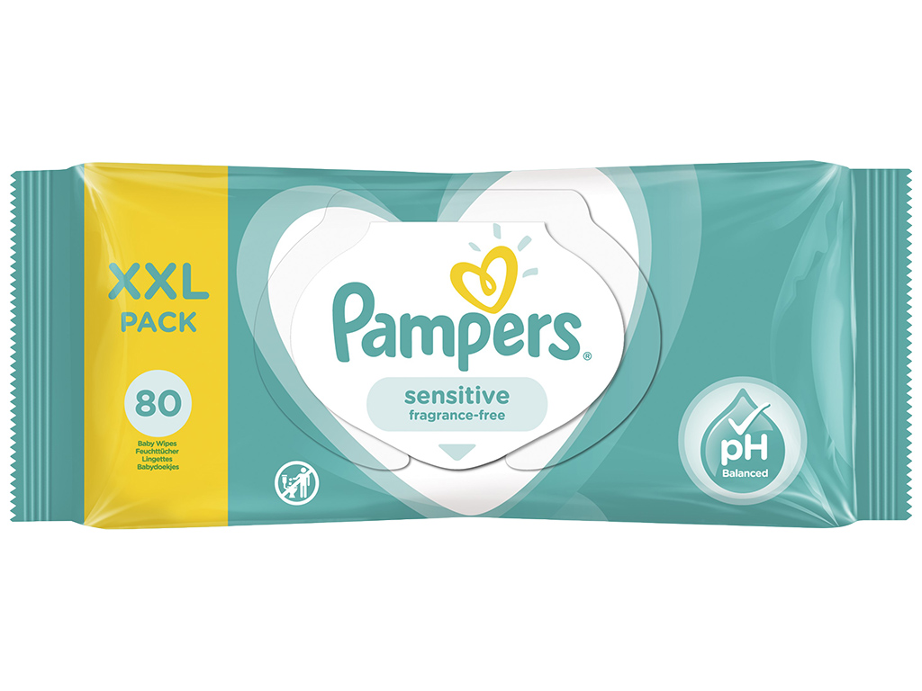 Салфетки влажные детские Pampers Sensitive, без отдушки, гипоаллергенные, 80шт