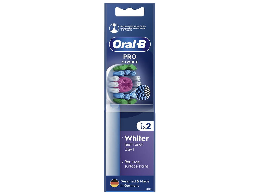 Насадки для электрической зубной щетки Oral-B Pro 3D White, пластик, нейлон, цвет белый, 2шт