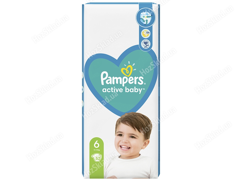 Підгузки одноразові PAMPERS Active Baby Розмір 6 Extra Large 13-18кг 52шт