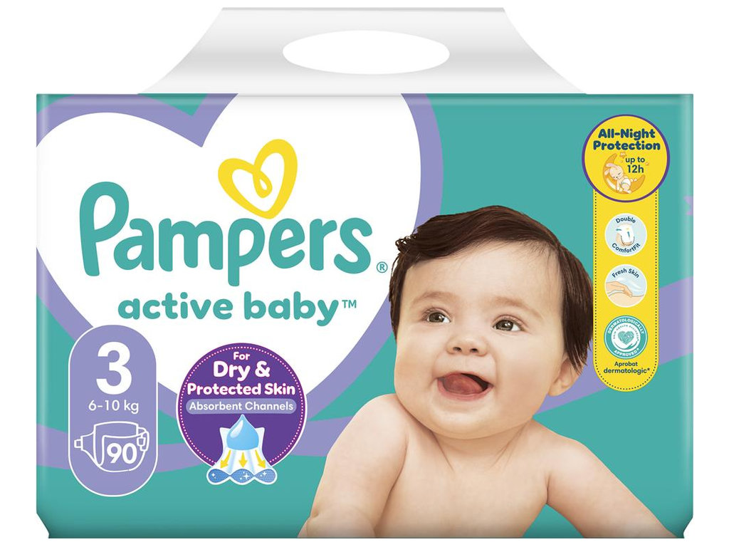 Подгузники-трусики Pampers Active Baby, одноразовые, супервпитывающие, размер 3, 6-10кг, 90шт/уп